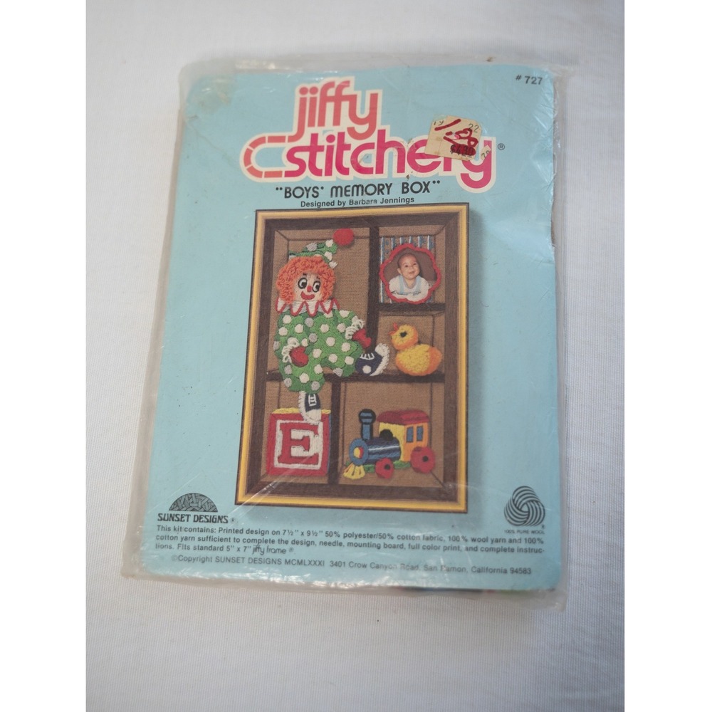 Sunset Designs Jiffy Stitchery Boys Memory Box New Vintage Kit 727 5x7